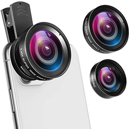 (Upgraded) Phone Camera Lens, 0.45X Super Wide Angle Lens, 15X Macro Lens, Clip-On 2 in 1 Professional for iPhone Lens Kit for TIK Tok, Vlog, Yotube, Compatible with iPhone, Samsung, Google Pixel