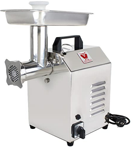 Beeketal 'FW300' Profi Edelstahl Fleischwolf mit Wurstfüller, 80 kg/Std. Durchsatz, 300W Motor, Rückwärtsgang - inkl. Fleischstopfer, 3 Lochscheiben, 2 Messer und 1 Wurstfüller Aufsatz
