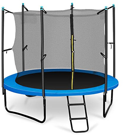 Klarfit Trampoline avec Filet de Protection, Trampoline Exterieur Enfant, Echelle Stable, Toile résitante aux UV, Petit Trampoline Compact Enfants, Trempoline Ext Jeu de Jardin pour Enfants, 250 cm