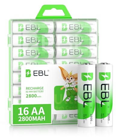 EBL AA Rechargeable Batteries 2800mAh Ready2Charge Quality AA Batteries - 16 Counts