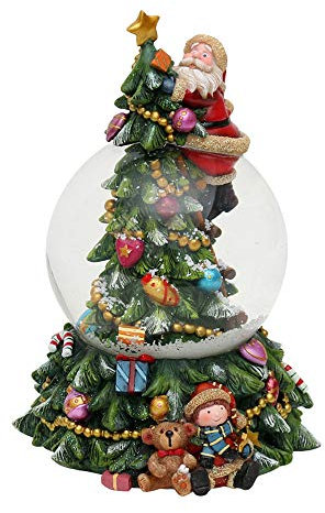 Dekohelden24 Incantevole sfera di neve sull'albero di Natale, con Babbo Natale e suono, 500897, dimensioni (altezza x larghezza x diametro): circa 18,5 x 13,3 cm, diametro 10 cm.