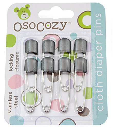 OsoCozy Diaper Pins - (Black) - Sturdy, Stainless Steel Diaper Pins with Safe Locking Closures - Use for Special Events, Crafts or Colorful Laundry Pins, 8 Count (Pack of 1)