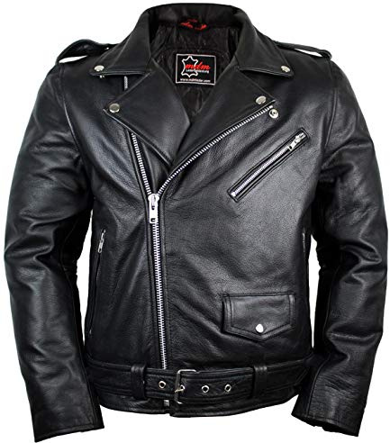 MDM läderjacka rocker jacka punk motorcykeljacka western highway rockabilly, svart, 4XL