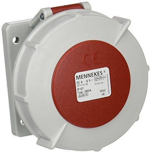 Mennekes 101100297 Grundlagen Semi Einbauleuchte EWG, Steckdosen CEE, 400 V, 50 – 60 Hz, 32 A, 5-polig, IP 67, 1 Verpackung, rot