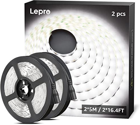 Lepro Bright White LED Strip Light 10M (2x5M), 2x2300lm 6000K LED Tape Light, Stick-on LED Lights for Kitchen Under Cabinet (12V Power Supply Not Included)