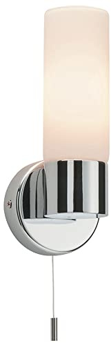 Saxby Pure Bathroom Wall Light - IP44 Modern Indoor Wall Lights with Pull Cord Switch - LED Bathroom Fitting in Chrome Plate Finish - Requires 40W E14 Candle (Not Supplied)