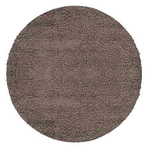 Carpetsale24 Shaggy Tappeto Salotto Moderno 80 cm Rotondo Mocca - Tappeto per scendiletto Camera da Letto, Cucina y Soggiorno - Tappeto Fluffy y Morbido, Monocromatico, facile manutenzione