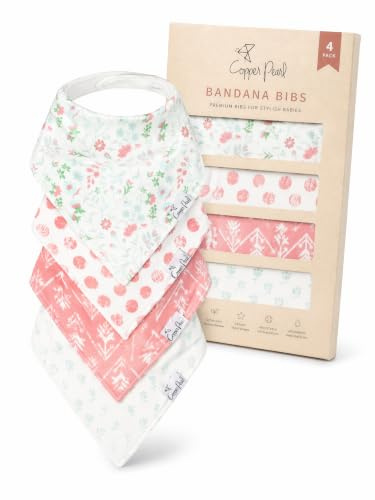Copper Pearl Baby Bibs for Baby Boy or Girl – Bandana Drool Bibs for Teething, Absorbent Bibs for Eating, Newborn to Toddler, 4 Pack, Claire