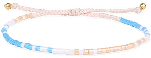 KELITCH Boho-Farbe Kristall Muschel Perlen Freundschaftsarmbänder Handgemachte Strand Armband Armreifen Schmuck Für Frauen (Blau Weiß)