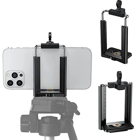 DaVoice Tripod Phone Mount 1/4 Screw Adapter, Compatible with iPhone Samsung and Cell Phones, Adjustable Smartphone Holder Attachment Clip for Tripod Camera Stand, Sturdy Universal Clamp (Black)