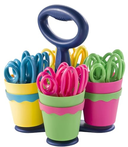 Westcott School Scissor Caddy and 5-Inch Blunt Safety Scissors for Kids, Back to School, Classroom Supplies, Assorted, 24 Pack (14756)
