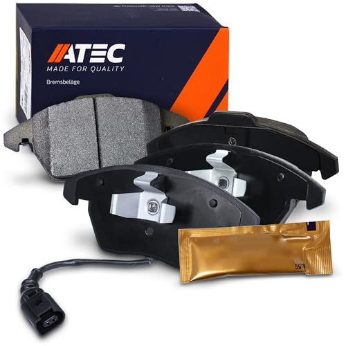 ATEC Germany Bremsbelagsatz Vorderachse inkl. Verschleißwarnkontakt Bremsbeläge Bremsklötze vorne mit Warnkontakt Verschleißanzeige, 4 Stück