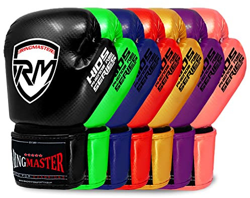 RingMasterUK Kinder Boxhandschuhe CarbonTECH Martial Arts Kickboxen Junior Stanzhandschuhe (Schwarz, 2 oz)