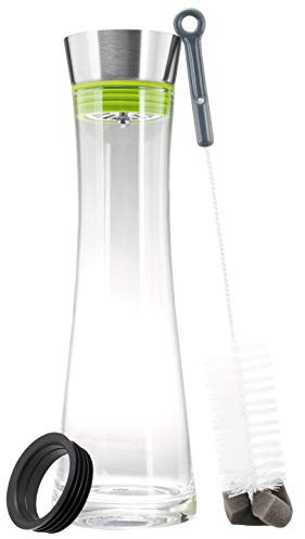 bremermann Glaskaraffe Svea 1,2 Liter mit praktischem Edelstahlausgießer, matt, Silikonringfarbe (grün)