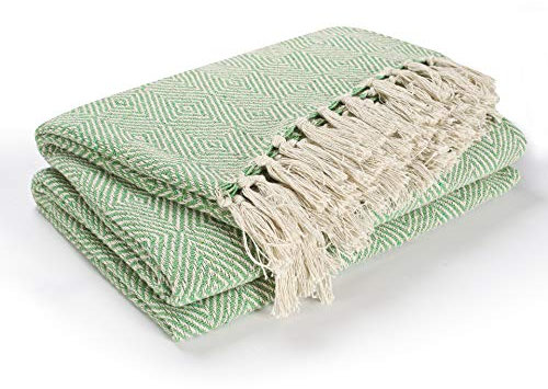 EHC Luxury Reversible Super Soft Cotton Diamond Large Throw For Sofa, Double Bed, Armchair - Green, 150 x 200 cm