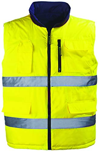 Euro Protection - Gilet reversibile alta visibilità in poliestere impermeabile spalmato poliuretano. 5 tasche . ColorI vari reversibile grigio. - Taglia: XL - Colore: giallo