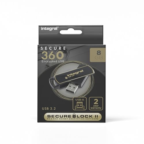 Integral 8 GB Secure360 256-Bit Software Encrypted 3.0 USB Stick - Funktionierende & verschlüsselte Doppelpartition, intelligenter Schutz vor Passwortangriffen & 360 Grad drehbares Gehäuse