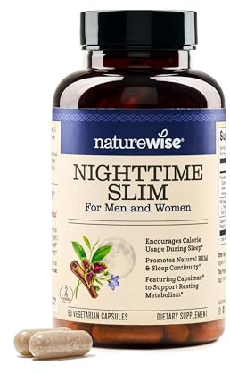 Naturewise Nighttime Fitness Support Supplement & Natural Sleep Aid with Cayenne Extract, Green Coffee Bean, GABA, L-Theanine - Vegetarian, Non-GMO - 60 Capsules[1-Month Supply]