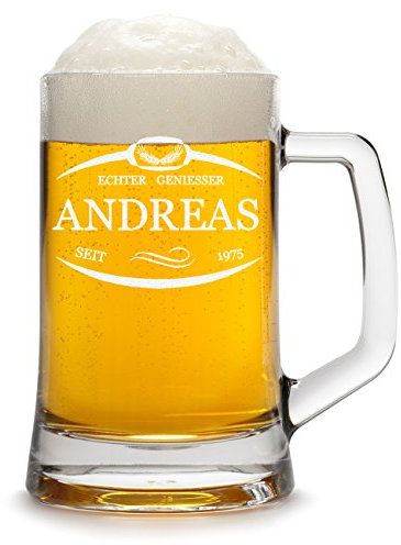 Boccale da birra con effetto polarizzato, personalizzabile con incisione di un nome e numero dell'anno, regalo per compleanno, motivo: bordi con orecchie, 0,3 l o 0,5 l,