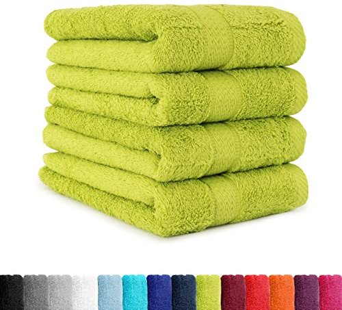 BaSaTex - 4er Pack Handtuch Set für Haushalt & Gäste - Frottee-Handtücher mit Aufhängeschlaufe aus weicher Baumwolle in 50x100cm - Waschtücher für Bad Öko-Tex Made in Green - Apfelgrün