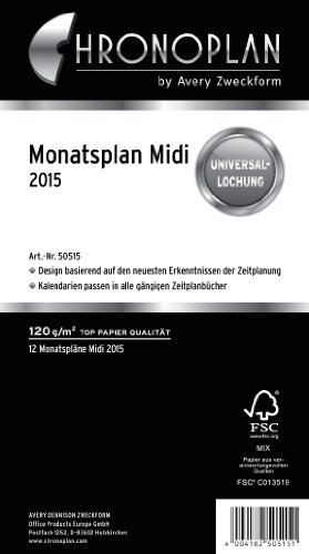 Chronoplan 50515 Kalendarium Monatsplan Midi, 2015, 1 Stück, weiß