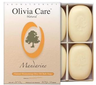Olivia Care Bath & Body Bar Mandarin Soap 4 Pack Gift Box Organic, Vegan & Natural Contains Olive Oil Repairs, Hydrates, Moisturizes & Deep Cleans Good for Sensitive Dry Skin Made in USA
