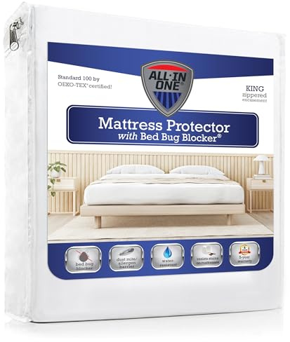 All-in-One Mattress Protector, Zippered Encasement, Water & Stain Resistant, Triple Seal Protection, King, White