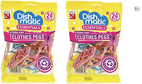 Dishmatic Essentials 48 Strong Hurricane Force Grip Clothes Pegs made of Recycled Plastic (2 packs of 24) - NOT SOLD BY CARASELLE