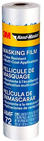 3M Hand Masker Advanced Masking Film, 72 in x 90 ft, Static Cling Keeps Film in Place, Prevents Liquids From Bleeding Through, Flake Resistant, For Indoors & Outdoors Use, 1 Roll (AMF72)