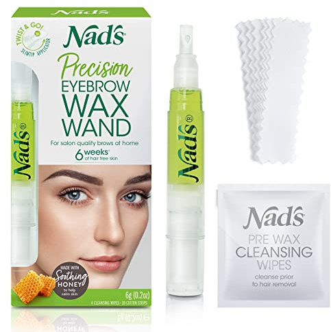 Nad's Facial Wax Wand Eyebrow Shaper, Eyebrow Kit, Face Wax, Hypoallergenic, No-heat Formula, Includes Pen 6g, 10 Reusable Cotton Strips, 4 Pre-wax Wipes