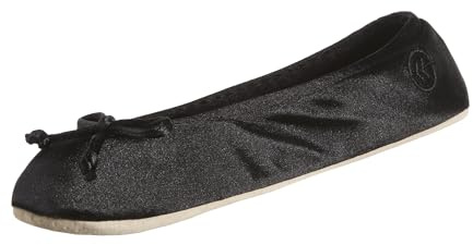 Isotoner Women's Satin Ballerina Slippers, Black, 11-12