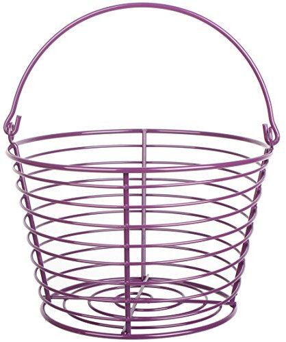 CrazyGadget® Country Farm Stye Strong Colour Metal Wire Egg Holder Stand Basket with Handle - Holds More Than 24 Eggs (Purple)