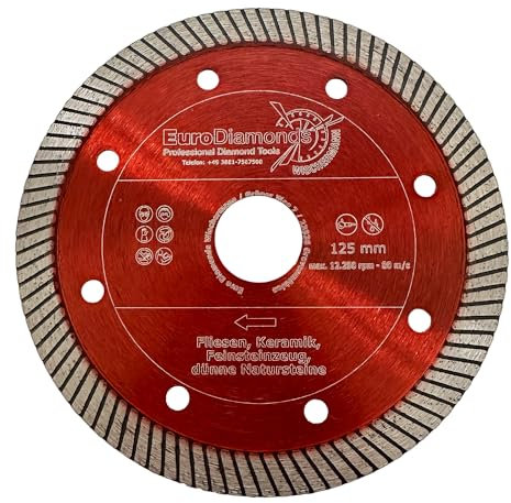 Disco da taglio diamantato per granito, gres porcellanato, klinker, marmo, piastrelle, pietra naturale - Ø 125 mm, ultrasottile