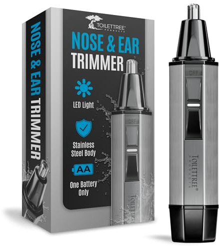 ToiletTree Products Nose Hair Trimmer with LED Light - Stainless Steel, Heavy-Duty Casing - Ear & Nose Hair Trimmer - Men's Grooming Trimmer for Beard, Eyebrows, and Ears