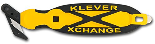 Klever XChange, Box Cutter, Safety Cutter, Utility Knife, Safety Knife, Replaceable Head Perfect For Cutting Double Wall Cardboard or Other Thick Material (Yellow)