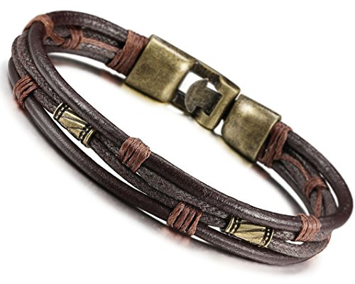 Jstyle Mens Vintage Leather Wrist Band Brown Rope Bracelet Bangle