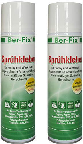 Ber-Fix 2x 500ml Sprühkleber- Polsterarbeiten Akustikschaum Schaumstoff Stoff mit regulierbare Sprühbreite Flexibles auftragen wie sie es brauchen