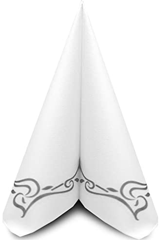 Mank Airlaid Servietten COLOUR LINE mit Silber Ornament Muster Rand 1/4 Falz 40x40 cm. 50 Stk. Hochwertige Premium Qualität Serviette