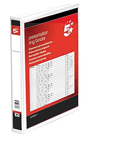 5 Star A4 Folder Ring Binder 2 D-Ring 25mm File (10 Pack), White Ring Binders Presentation Folders