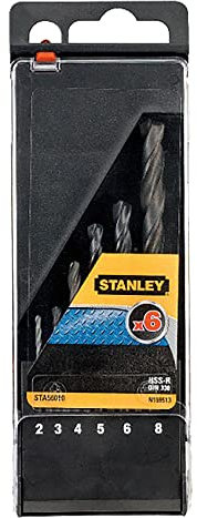 Stanley STA56010-QZ Bohrerset (Metallbohrer, Schnellarbeitsstahl (HSS-R)), 2/3 / 4/5 / 6/8 mm, 6-teilig