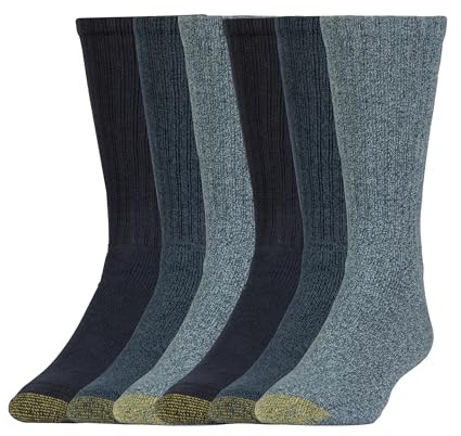 GOLDTOE Harrington Crew - Calcetines para hombre, varios pares casuales (paquete de 6), azul vaquero, XL