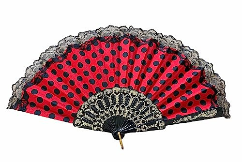 La Señorita Flamenco Éventail Rouge Noir Robe Espagnol