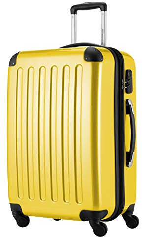 HAUPTSTADTKOFFER Alex - Mittelgroßer Hartschalenkoffer, 4 Rollen, Koffer, Trolley, Rollkoffer, Reisekoffer, Volumenerweiterung, 65 cm, 74 Liter, Gelb
