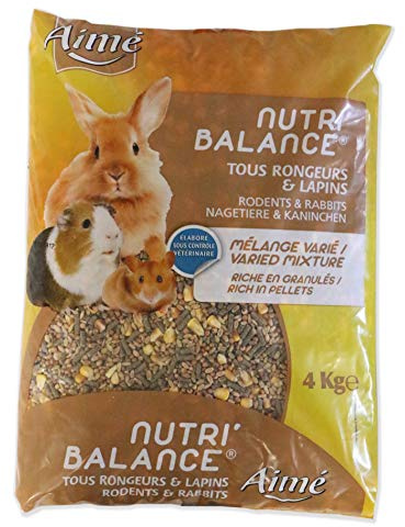 AIME Nourriture Tous rongeurs et lapins, NUTRI BALANCE Repas mélange varié, Riche en Pellets granulés, 4KG