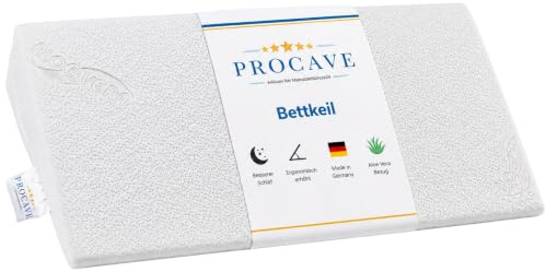 PROCAVE Cale de lit | Coussin en Mousse en Forme de cale | Réhausseur de Matelas Respirant | Fabriqué en Allemagne | Housse Double en Tissu Aloevera | 120 cm x 45 cm x 15/1 cm