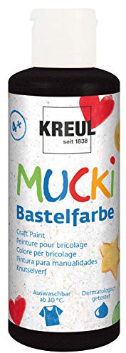 KREUL 24114 - Mucki Bastelfarbe für Kinder, 80 ml in schwarz, Kindermalfarbe auf Wasserbasis, parabenfrei, glutenfrei, laktosefrei und vegan, auswaschbar, vermalbar mit Pinsel und Schwamm