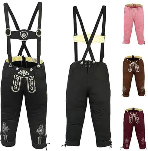 German Wear Damen Trachten Kniebundhose Jeans Hose kostüme mit Hosenträgern in der 4X Farben (DE/NL/SE/PL, Numerisch, 40, Regular, Regular, Schwarz)
