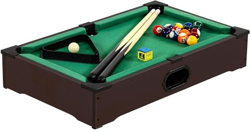 GAMES PLANET Mini Pool Billardtisch Nano inkl. Zubehör (2 Queues, Kugeln, Dreieck, Kreide), 3 Dekore, Maße: 51 x 31 x 10 cm