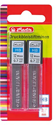 Herlitz Druckbleistiftmine HB, 0.7 mm, 24 Stück, 2 x 12 Stück Auf Blisterkarte