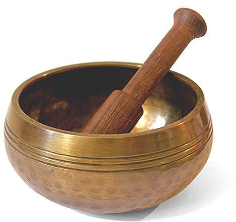 Mystery Mountain Tibetische Klangschale & Klöppel, von Hand gehämmert, Nepal-Messing, für Heilung / Meditation / Reinigung / Feng Shui / Dekoration